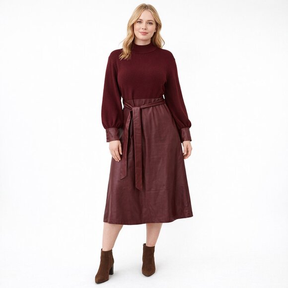 Ashro Dresses & Skirts - Ashro Knit and Faux Leather A-line Dress Size 16 Belted, button cuffs